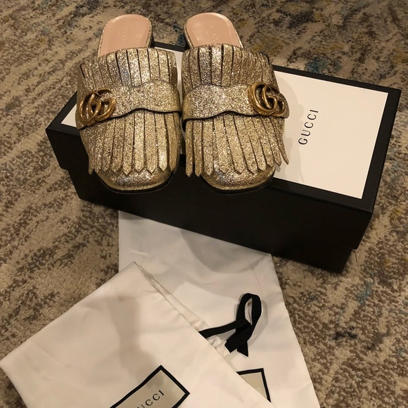 Gucci Shoes - Authentic gold Gucci slides